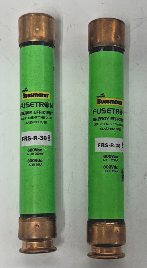 BUSSMANN  FUSETRON FRS-R-30 DUAL-ELEMENT TIME-DELAY 600V 300VDC LOT OF 2
