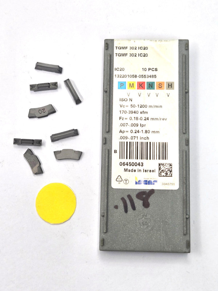 ISCAR*TGMF 302 IC20*CARBIDE GROOVING INSERT******LOT OF 8