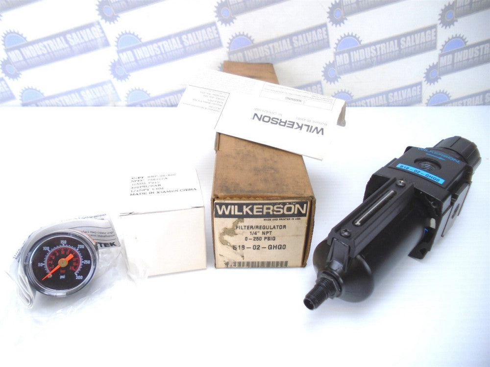 WILKERSON - B18-02-GHG0 - 1/4" Filter/Regulator + GAUGE - 10-250 PSI -NEW in BOX