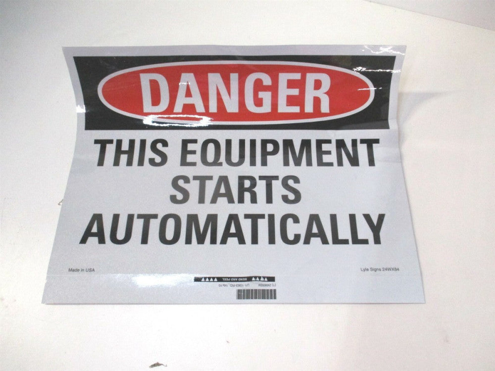 Lyle (U1-1063-RD_14X10) 10 x 14" This Equipment Starts Automatically Danger Sign