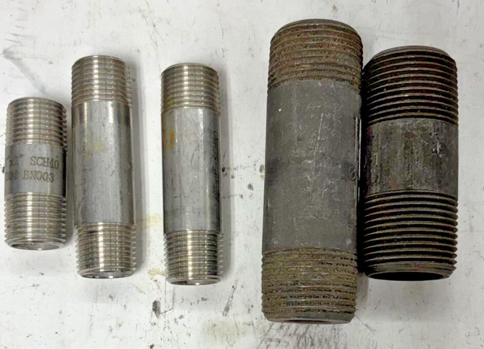 NIPPLES LOT OF 5 SIZES 11-1/2-1-1/8"X4" 11-1/2-1"X3" 14-3/4"X2" 14-5/8'X3"