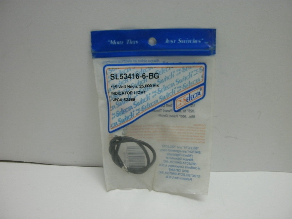 SELECTA SL53416-6-BG 125 VOLT INDICATOR LIGHT NEON AMBER 25,000 NEW IN BAG
