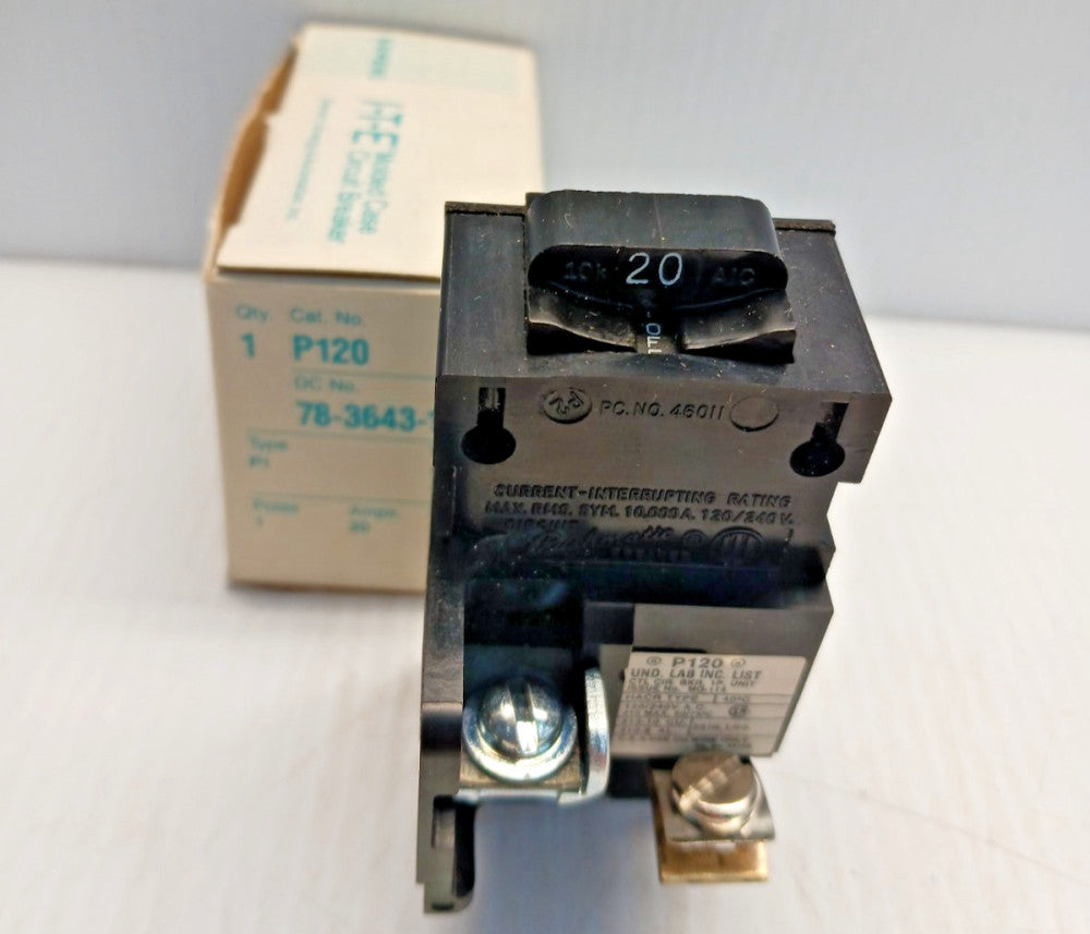 New ITE Siemens P120 Pushmatic Circuit Breaker 20 Amp 1 Pole 120/240 Vac