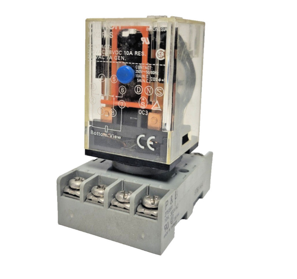 OMRON RELAY W/ SOCKET MK2P-S24VDC CONTACT 250 VAC/28 VDC 10 AMP RES 250 VAC