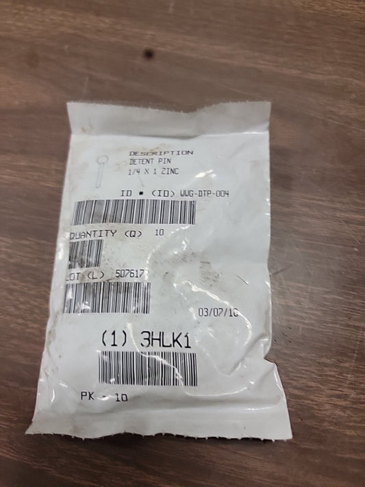  30-06 Ring Pin,Detent,1/4x1 In,PK10 3HLK1