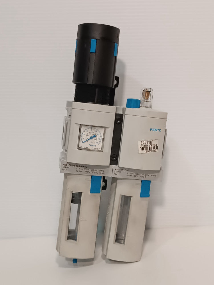 Festo MS6-LFR-1/2-D7-E-R-M-AS Filter Regulator w/ MS6-LOE-1/2-R Lubricator Assy