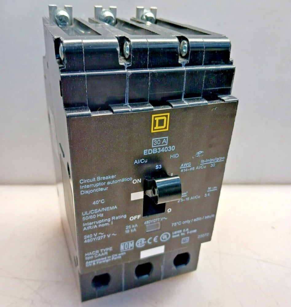 NEW SQUARE D EDB34030 30 AMP BOLT-ON CIRCUIT BREAKER 3P 480Y/277 240 V 18kA