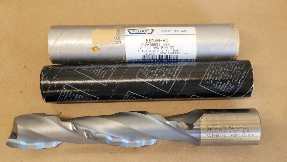 Weldon KB40-8D KBN40-8D 1-1/4" HSS End Mill 2 Flute RHC RHH CC 6" LOC
