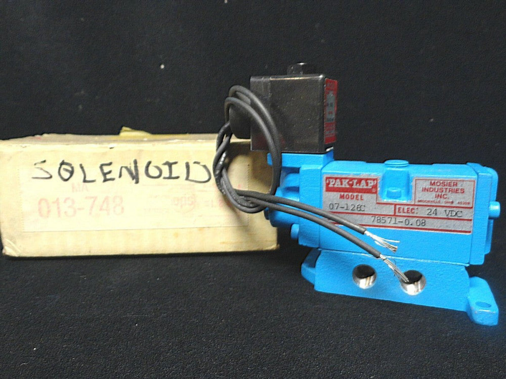 MOSIER ~ PAK-LAP ~ SOLENOID VALVE ~ PART NUMBER 07-126C ~ 24 VDC ~ New in Box