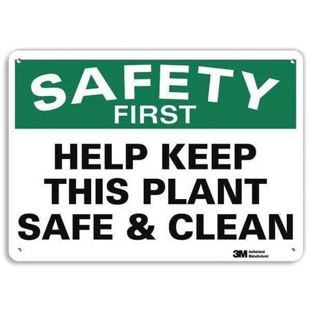 Lyle U7-1206-Na_14X10 Safety First Sign, 10 In H, 14 In W, Aluminum, English,