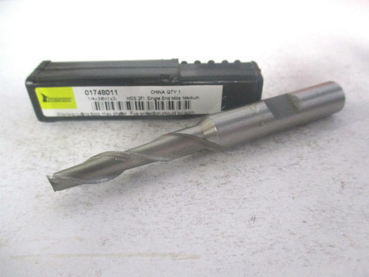 (720-1205) 1/4" x 1" x 3/8" x 3-1/16" OAL 2 Flute HSS Square End Mill