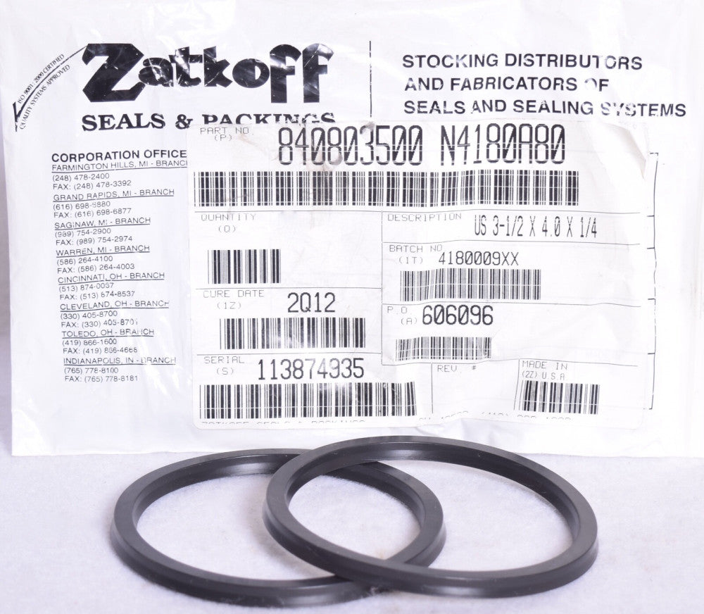 2 Count Zatkoff Seals 840803500 N4180A80 3-1/2" X 4.0" X 1/4"