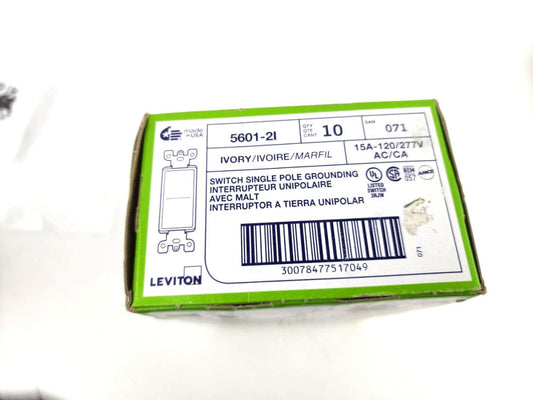 10pc Leviton Decora Ivory Rocker Light Switches 15A 120/277V Single Pole 5601-2I