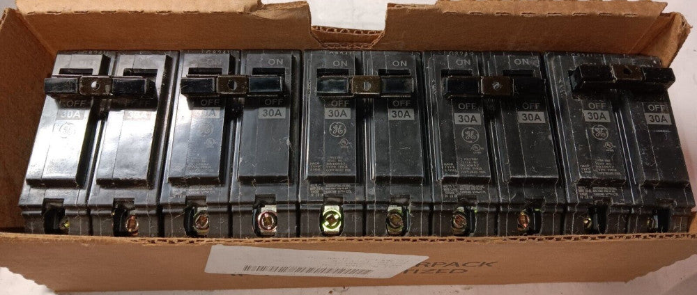 BOX OF 5) NEW GE 30 AMP THQL2130 CIRCUIT BREAKER 2 POLE 120/240 VAC