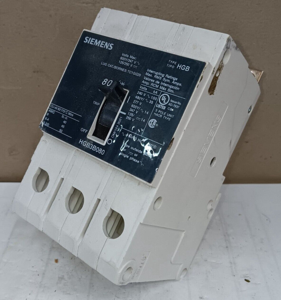 SIEMENS 80 AMP BOLT-ON CIRCUIT BREAKER 3 POLE 600Y/347V HGB3B080