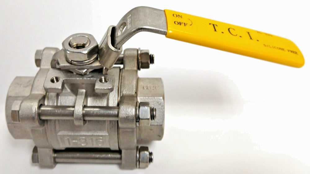 T.C.I 3 PIECE TWO WAY BALL VALVE TC-03S SIZE 1"-316 604C SILICONE FREE