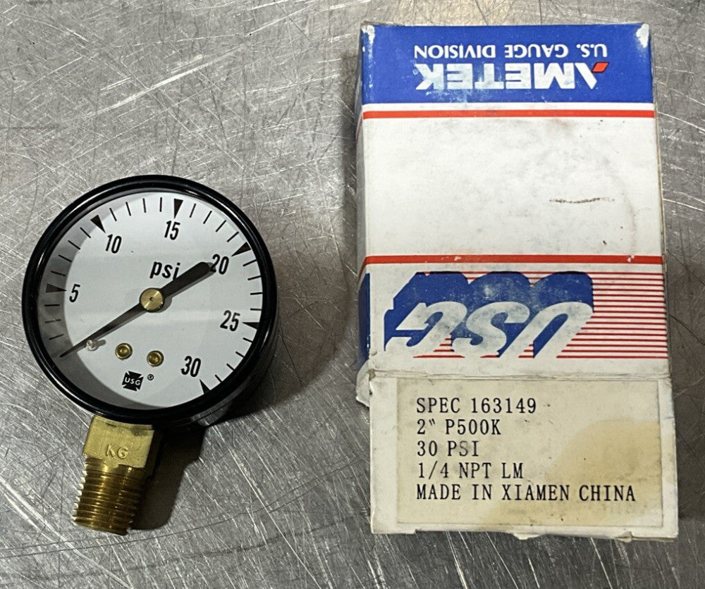 Ametek Gauge Division 163149 Pressure Gauge 2"Dia 0-30PSI 1/4"(0.25) Nos Surplus