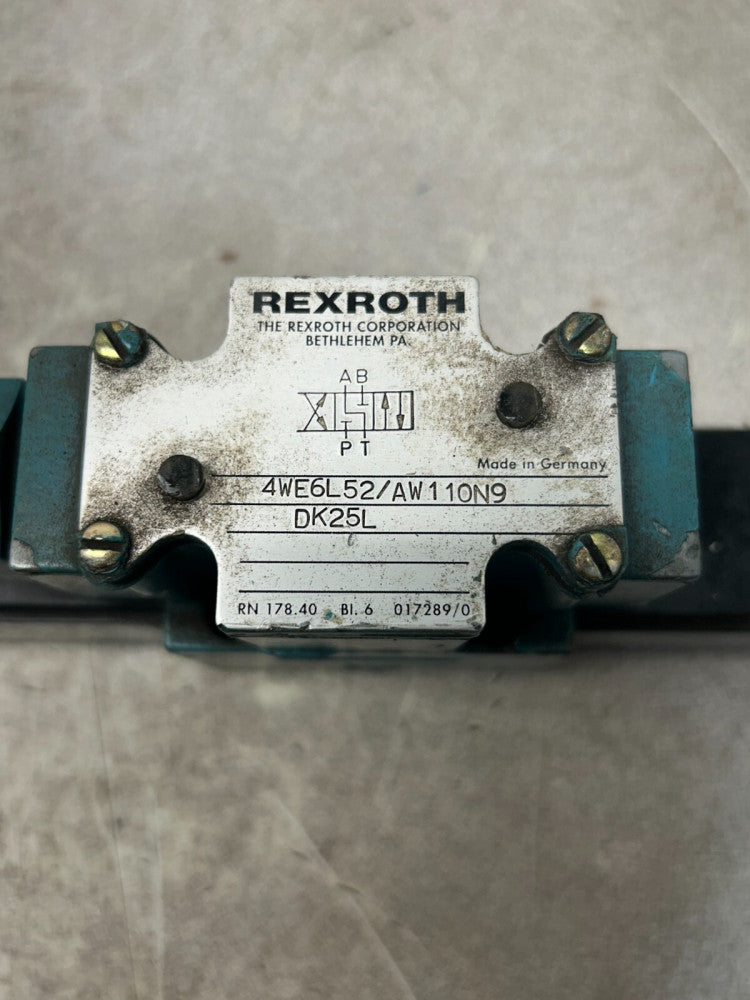 USED REXROTH DIRECTIONAL VALVE 120/110V 50/60HZ 4WE6L52/AW110N9DK25L