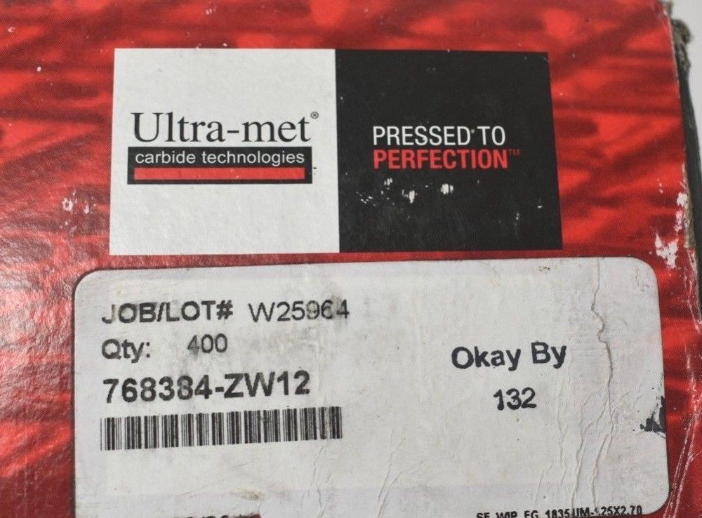 Ultra Met Carbide Inserts Pak of 400  768384-ZW12 New