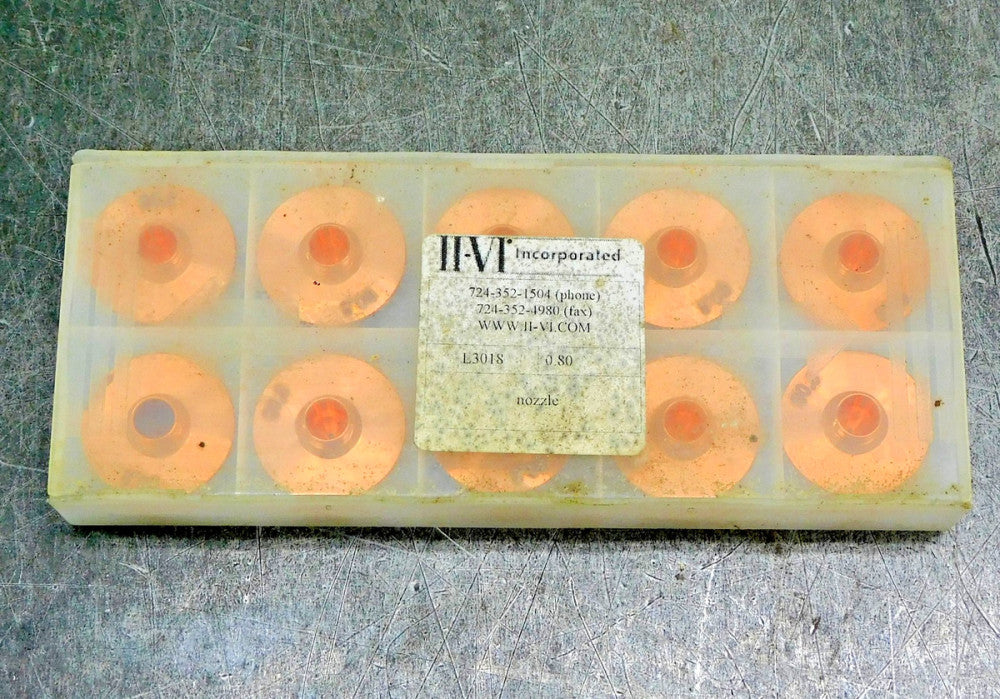 II-VI Incorporated L3018 C02 Copper Laser Nozzle 0.80" Lot of Ten (10)