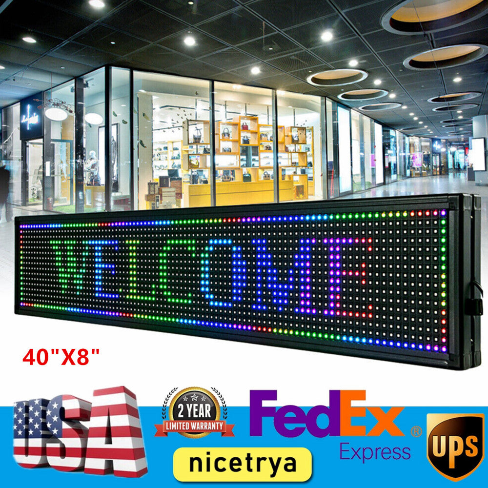40"X8" LED Scrolling Sign Programble Digital Advertising 7-Color Display Board