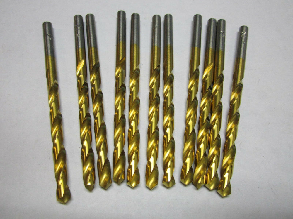 Lot of 11 #4 High Speed Jobber Drill Bits, 118 Degree TiN Straight Spiral