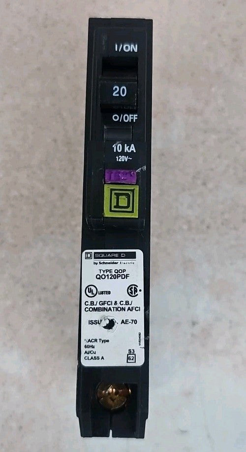New Take Out Square D QO120PDF QO 20A 1 Pole 120V Plug-in Dual Function Breaker