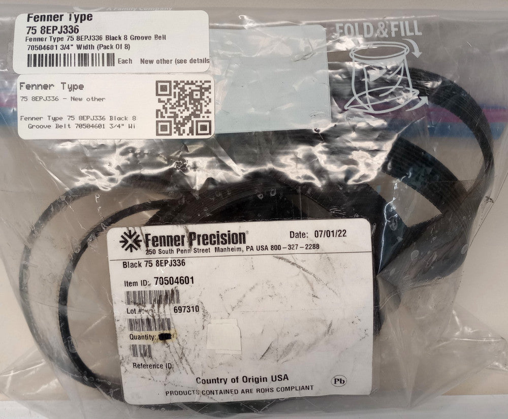 Fenner Type 75 8EPJ336 Black 8 Groove Belt 70504601 3/4" Width (Pack Of 8)