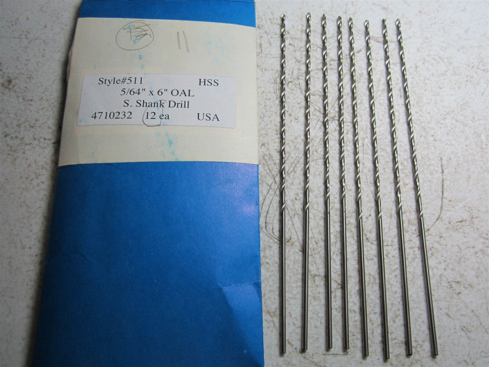 4710232 Style#511 5/64" x 6" OAL Straight Shank High Speed Steel Drill - Qty 8