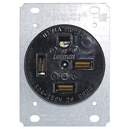 Leviton 8460 Straight Blade Receptacle, 15-60R, 60 A, 250V Ac, 3 Pole, 4 Wire,