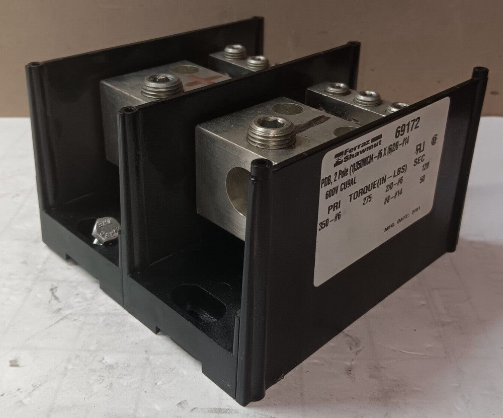 FERRAZ SHAWMUT 69172 DISTRIBUTION BLOCK 2 POLE 600V
