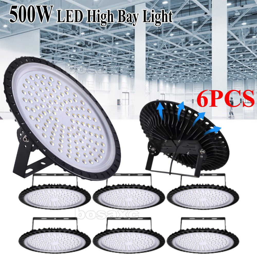 6PACK 500W UFO LED High Bay Light Shop Lights Warehouse Commercial Lighting Lamp