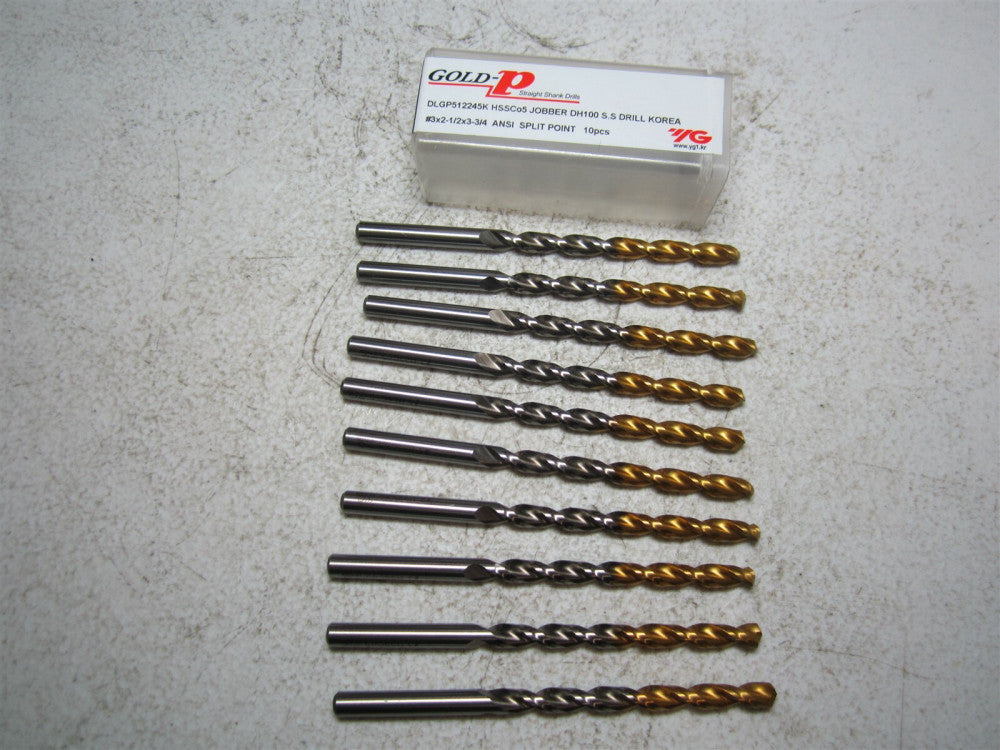 YG-1 (DLGP512245K) #3 x 2-1/2 x 3-3/4 Worm Jobber Length Drill Bit - Pack of 10