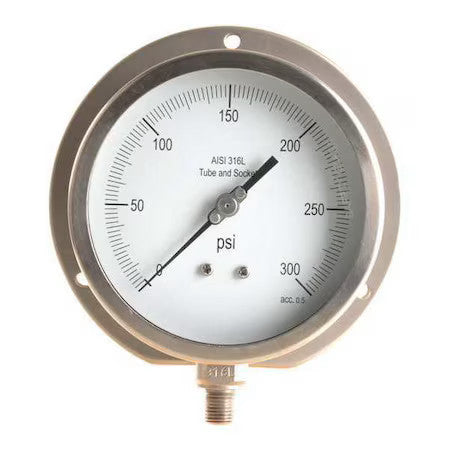 Zoro Select 11A531 Panel-Mount Pressure Gauge, 0 To 300 Psi, 4 1/2 In Dial, 1/4