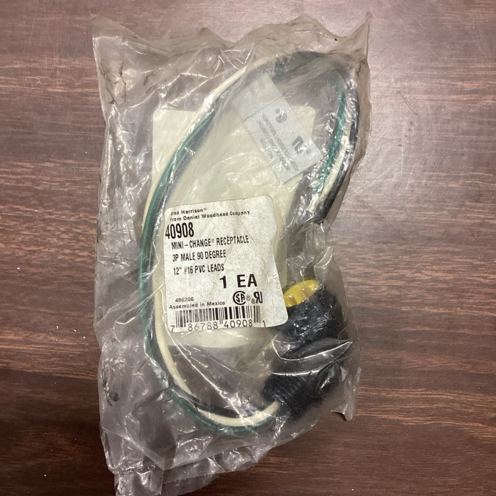 Brad Harrison 40908 Mini-Change Receptacle 3P Male 90 Degree 12" #16 PVC