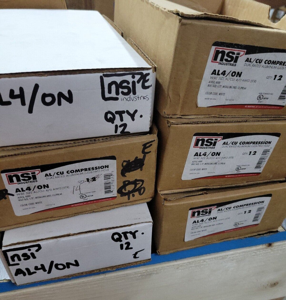 1 BOX - NSI AL4/0N  1/2 Inch 4/0 AWG, Aluminum, 2-Hole Compression Lug NEW OS