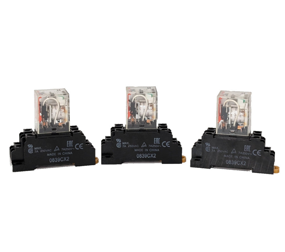 Lot of 3: 0839CX2 Relay Assy Base Socket 7A 250VAC, Omron 24VDC Relays, MY2N-GS