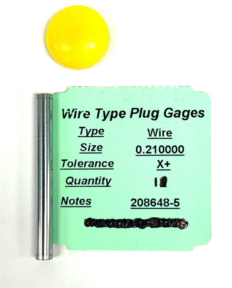WIRE TYPE PLUG GAGE 0.210000 PIN GAGE CLASS X+ OAL 2"