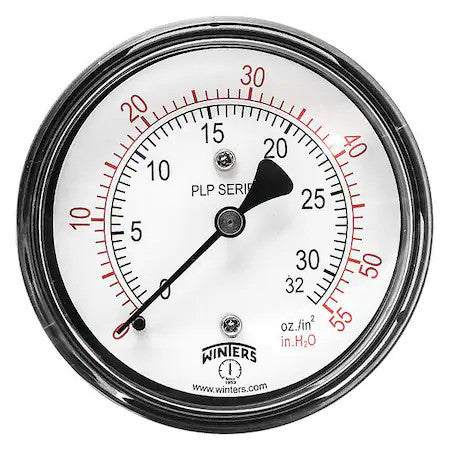Winters Plp342 Low Pressure Gauge, 0 To 55 Psi, 2 1/2 In Dial, 1/4 In Npt,