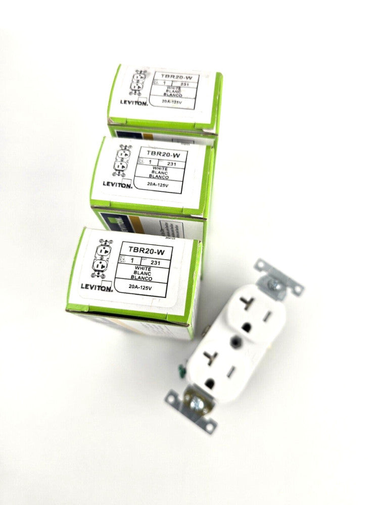 3pcs Leviton White Tamper Resistant Duplex Receptacle NEMA 5-20 20A 125V TBR20-W