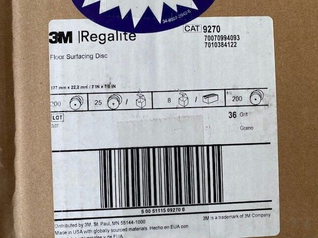 (CASE OF 200) 3M 09270 Regalite Floor Surfacing Discs, 7" x 7/8", 752I, 36 Grit