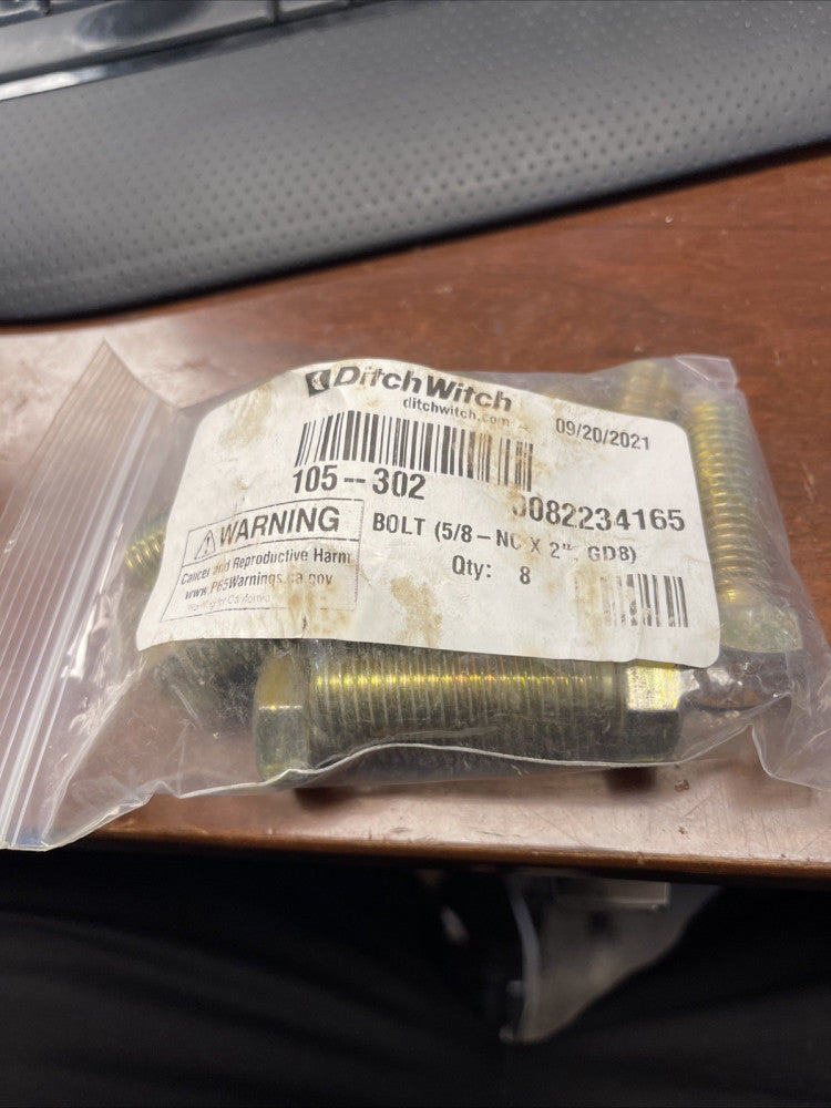 ( 8 PCS) DITCH WITCH  BOLT 105-302 (5/8 - NC X 2", GDB) 0082234165 *SHIPS FREE*