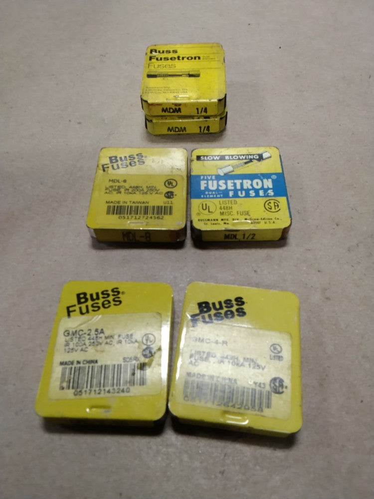Various Buss Bussmann Fuses GMC-2.5, GMS-4-R, MDL-8, MDL 1/2, MDM 1/4 G38