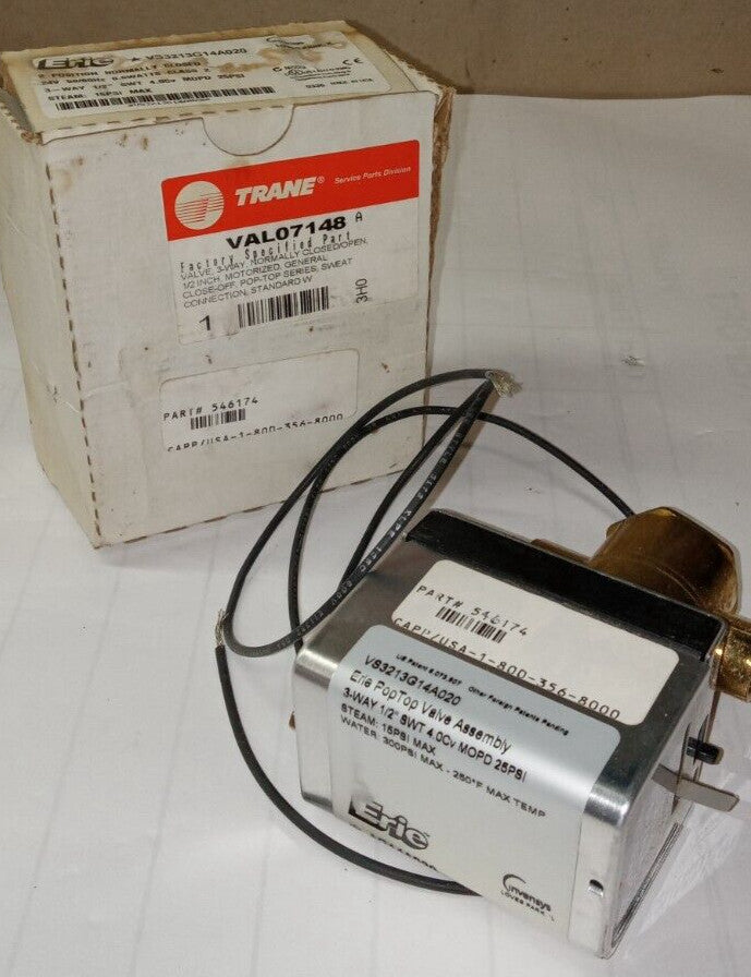 NEW TRANE ERIE 3-WAY MOTORIZED VALVE 1/2" SWT 300 IN H²O  VAL07148 VS3213G14A020
