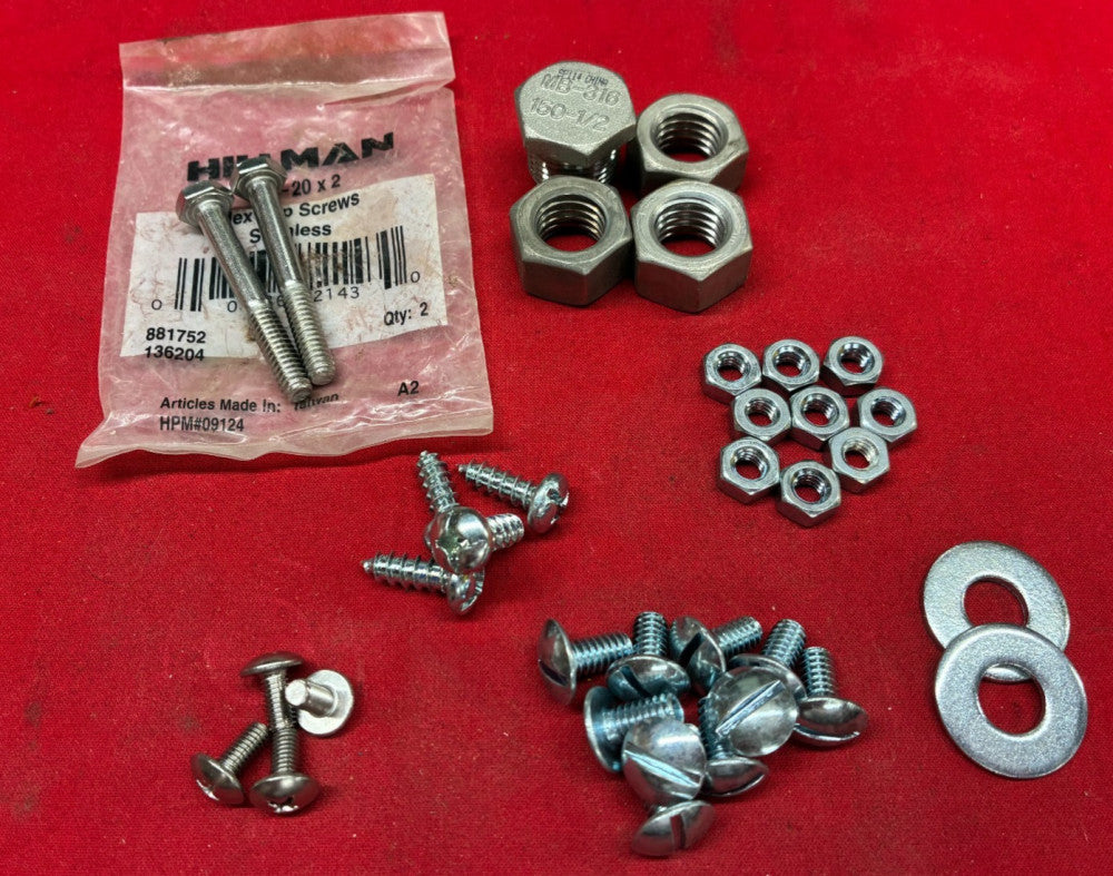 UNBRANDED ASSORTED HARDWARE: SCREWS, NUTS, BOLTS, WASHERS (LOT OF 35)