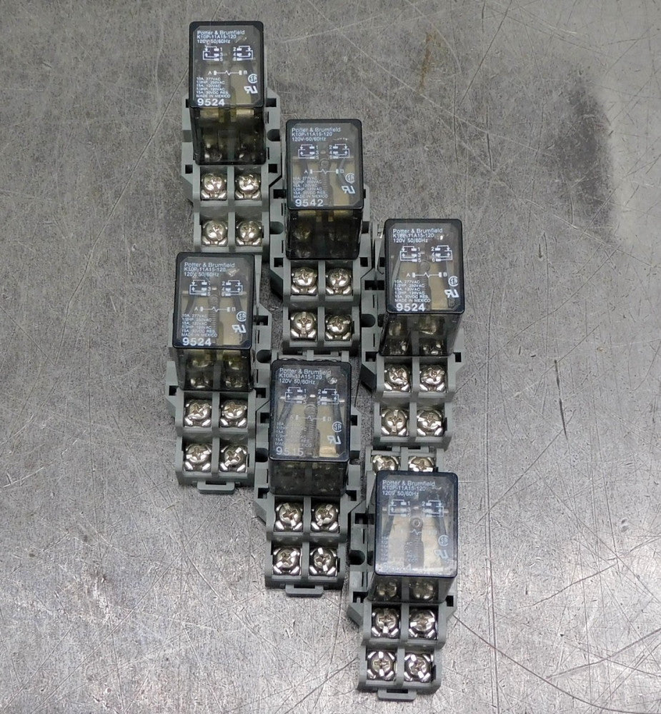 Potter & Brumfield K10P-11A15-120 Relay 120V 15A 1/3 HP Lot of Six (6)