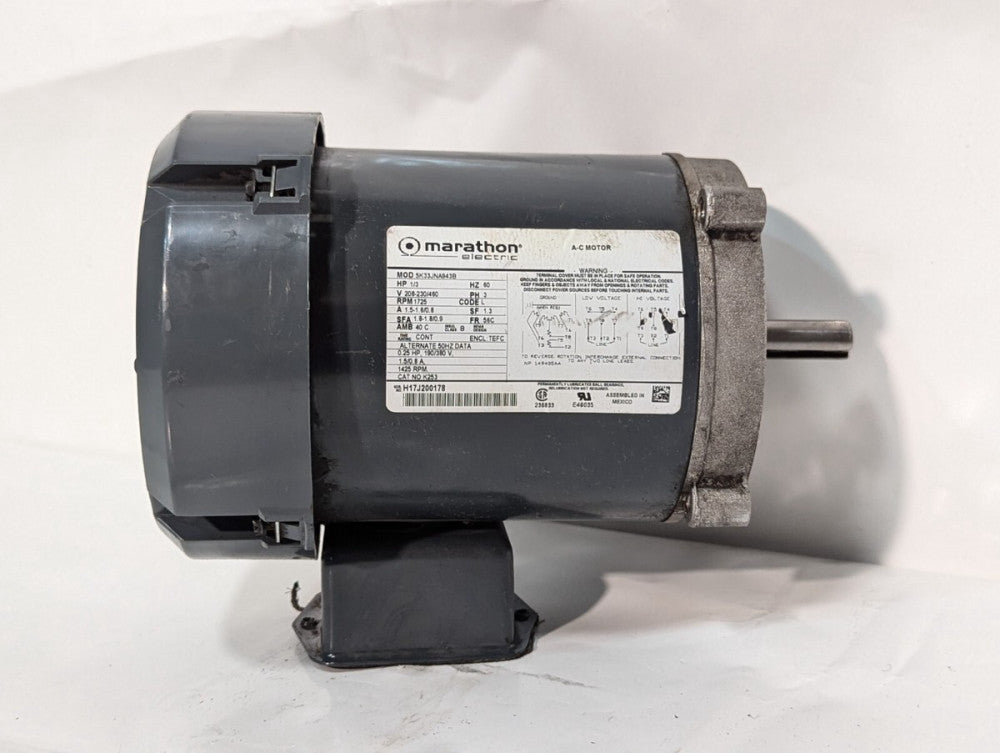 Marathon Electric K253 AC Motor, 1/3hp, 1725rpm, 3 Phase, 56C Frame, 5K33JNA943B