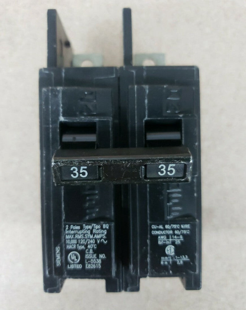 New! Siemens BQ2B035 Miniature Circuit Breaker, 35 A, 120/240V, 2 Pole, Bolt On