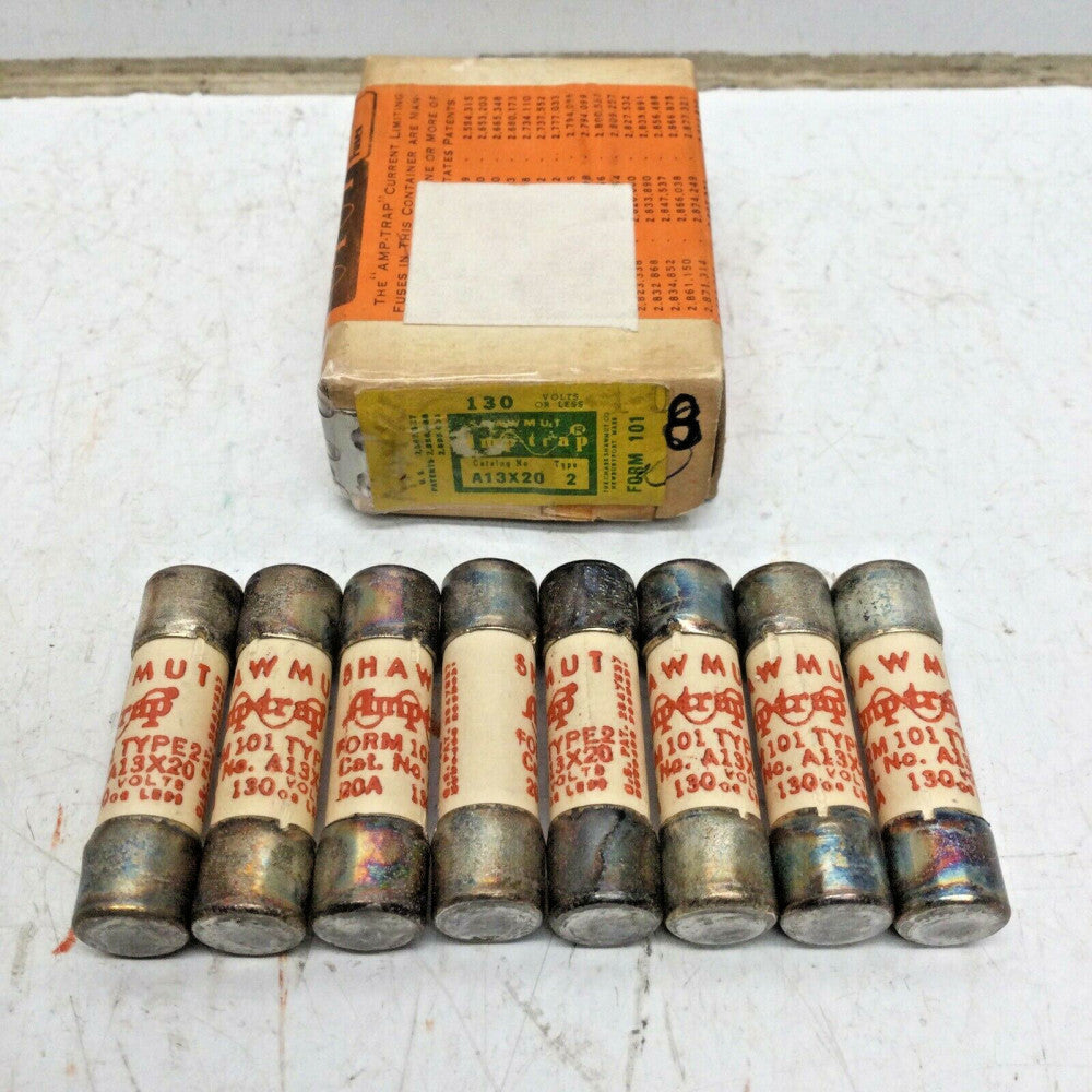Shawmut A13X20 Type 2 Amp-trap Fuses 20 AMP 130VAC (LOT of 8)