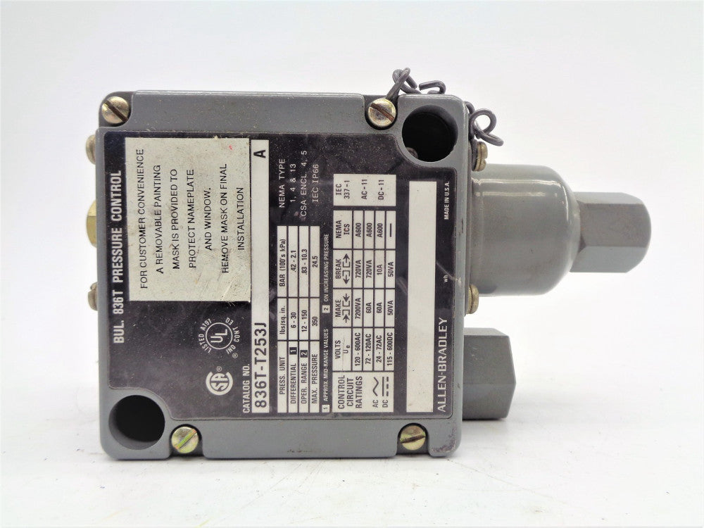 ALLEN BRADLEY 836T-T253J SER. A 120-600VAC 60A 12-150PSI NSNP